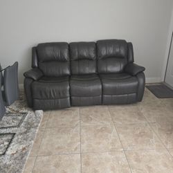 Gray Leather Reclinable Sofa