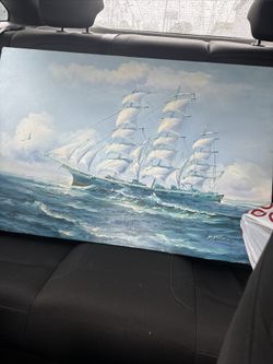 Original Oil on Canvas Nautical Ship Boat Framed Painting Signed K. Maskell