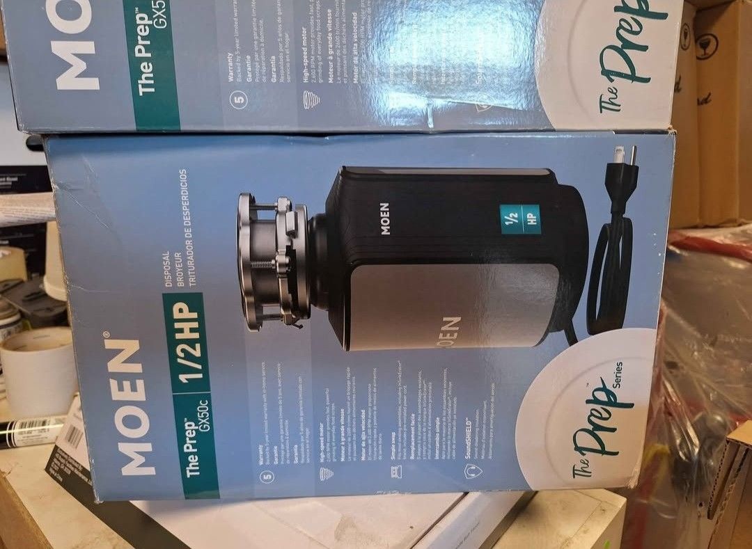 Garbage Disposal moen prep continuous feed 1/2 hp septic safe corded Garbage Disposal with noise insulation $100 EACHNEW OPEN BOX ITEM
