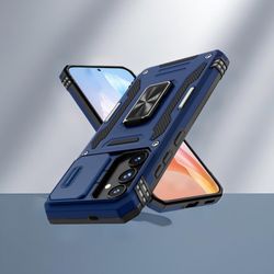 Phone Case for Samsung Galaxy S20 with Slide Camera Cover,Rotated Ring Kickstand Military Grade Shockproof Protective Cover-Blue