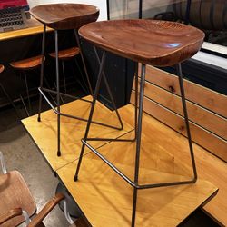 Wooden Industrial Bar Stools. 