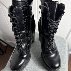 Women’s Black Platform Lace Up Chunky Heel Combat Goth Boot Size 6
