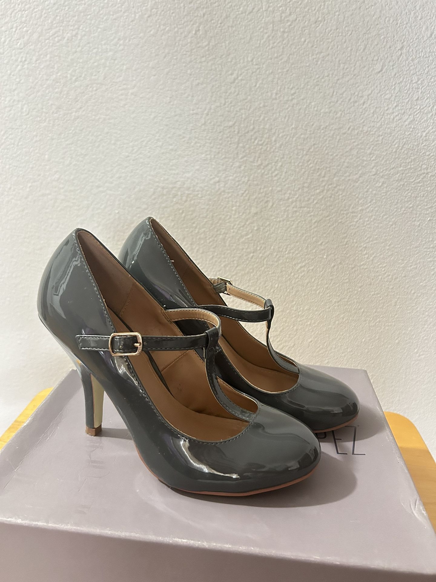 Grey strappy heels