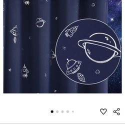 6 52W X 72L Navy Blue Space Blackout Curtains For Boys