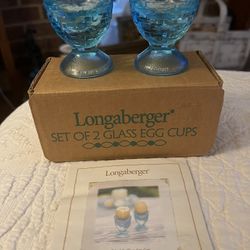 Longaberger Set Of 2 Blue Glass Egg Cups