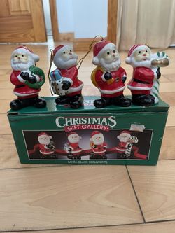 Vintage 1990 Christmas Gift Gallery Porcelain Santa Claus Ornaments ~ Set of 4