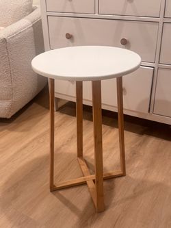 Round Side Table White Top Bamboo Legs