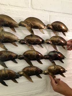 Sea Turtles Brass Wall Art Hanging