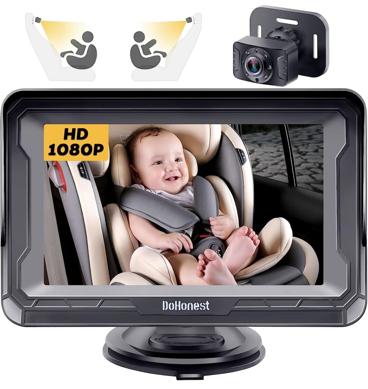 DoHonest Baby Car Camera HD 1080P:360° Rotating Camera Crystal Night Vision -NWT