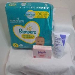 Pampers Size 3/26 Ct + CeraVe Cream & Johnson's Body Bar