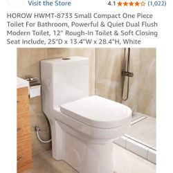 HOROW HWMT-8733 Small Compact One Piece Toilet For Bathroom, Powerful & Quiet Dual Flush Modern Toilet, 12'' Rough-In Toilet & Soft Closing Seat Inclu