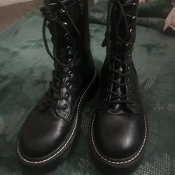 Faux Leather Combat Boots 
