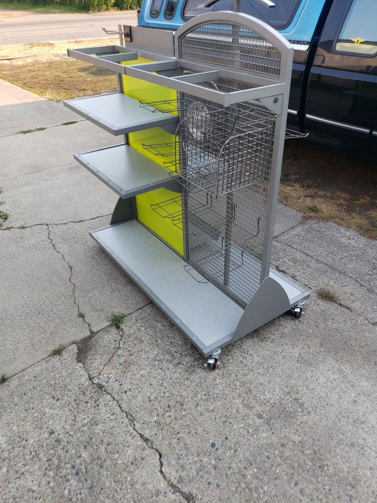 Display Shelving Meltal Casing , On Casters