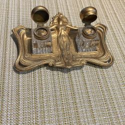 Antique Ink Well  2 Crystal Glass Containers 