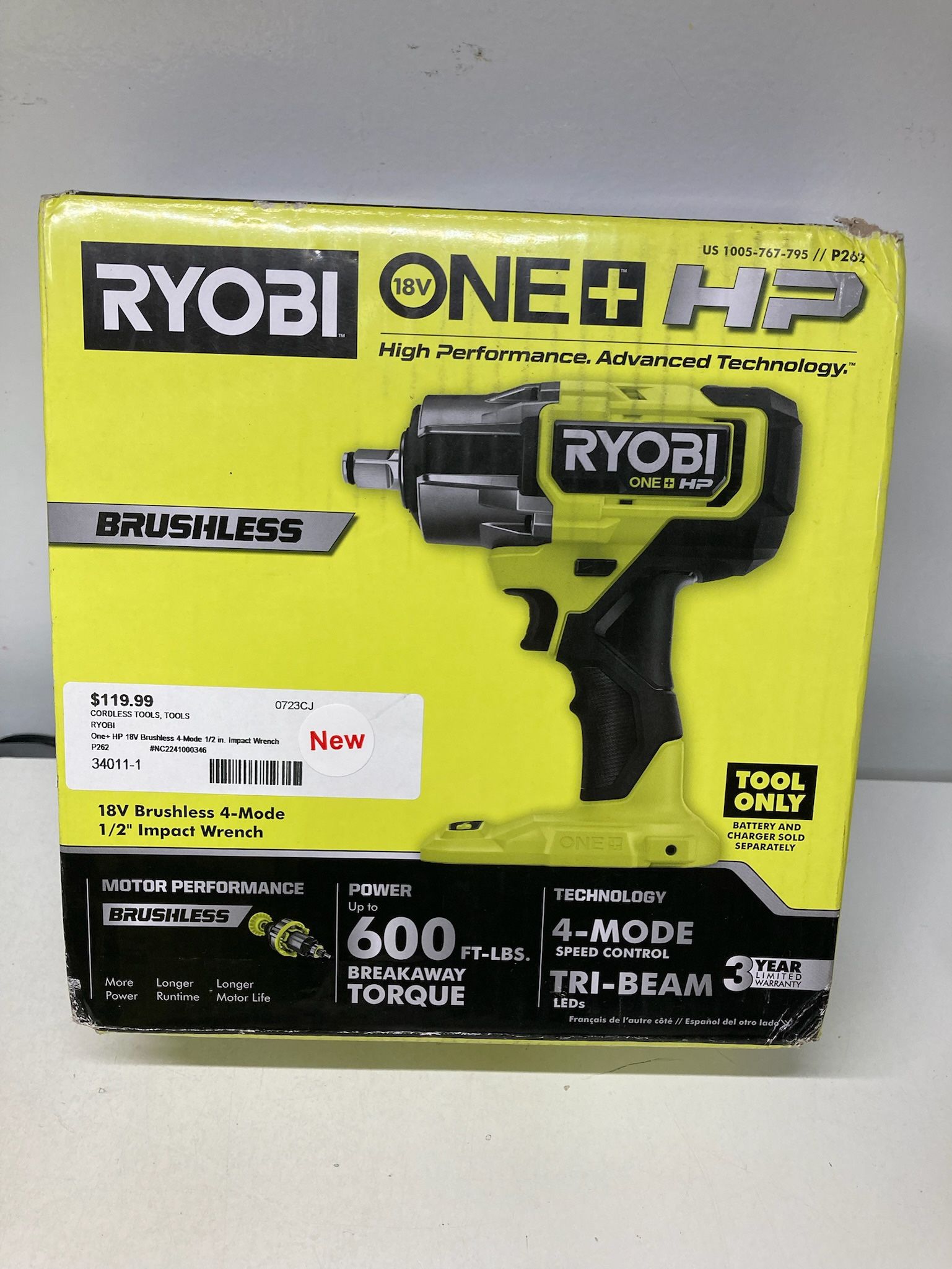 RYOBI P262 One+ HP 18V Brushless 4-Mode 1/2” Impact Wrench