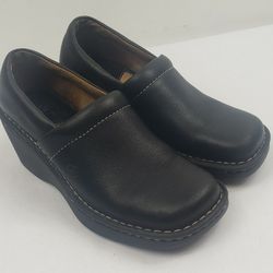 Born Womens Black Leather Clog Loafer Slip On Shoes Size 8 M 