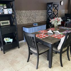 Kitchen/Dining table with padded bench and 4 padded chairs