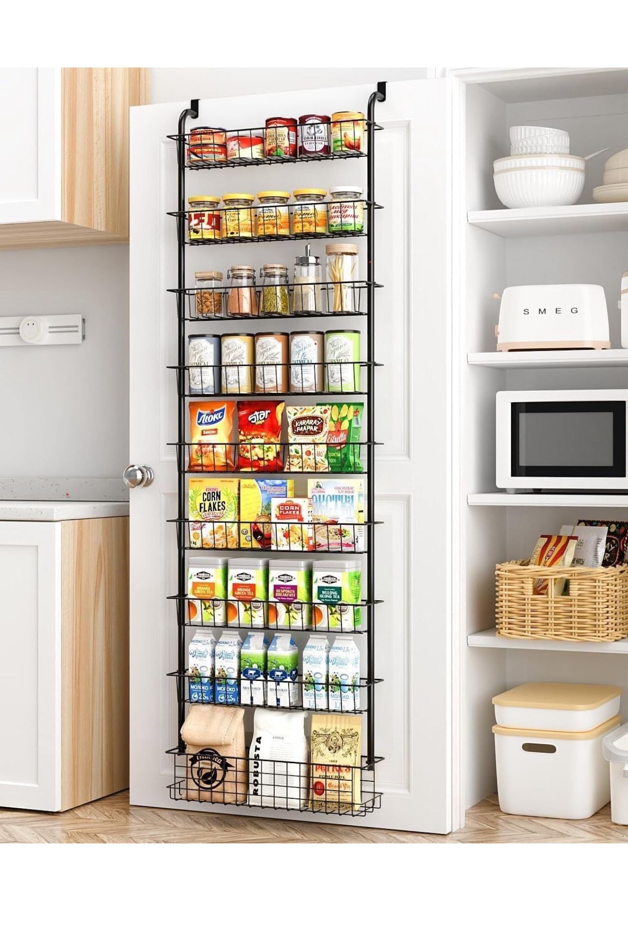 New-Over The Door Pantry Organizer Spice Rack: 9-Tier Metal Pantry Door Organizer - Pantry Organizers and Storage - over the Door Organizer Back of Do