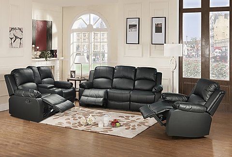 Black recliner sofa, loveseat, and chair
