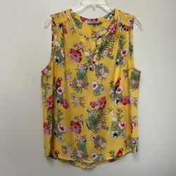 Women’s DALIA 100% Polyester, Yellow Floral, Print Sleeveless Pull Over Top…Large