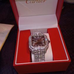 High Quality, Luxury 925 Silver Cartier Watch With VVS1 Moissanite Diamonds. Comes With Box, Paper Work & Gift Bag!!!