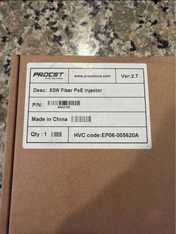 PROCET Industrial 83W Fiber PoE Injector (PT-PSE109GBRO-AH-S) - New