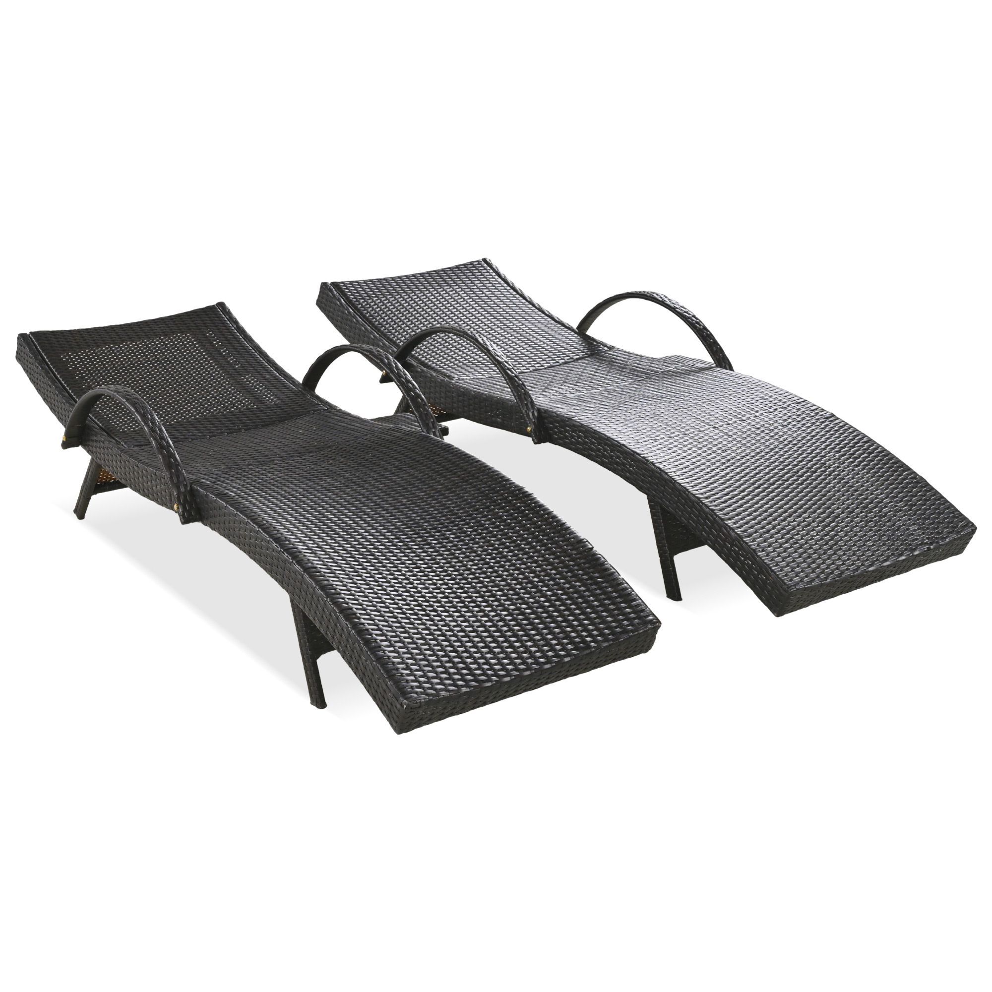 K&K 80'' Outdoor Wicker Chaise Lounge Chairs Set of 2, Patio Rattan Reclining Chair Pull-out Side Table Adjustable Backrest Ergonomic Wave Design Pool