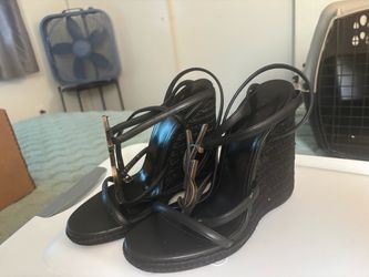 Saint Laurent YSL Black Wedge Sandals