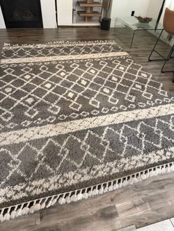 Large Gray Moroccan Shag Area Rug with Tassels