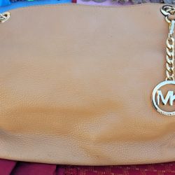 MICHAEL KORS Camel LEATHER GOLD Chain DOUBLE STRAP HANDBAG Purse Satchel TOTE