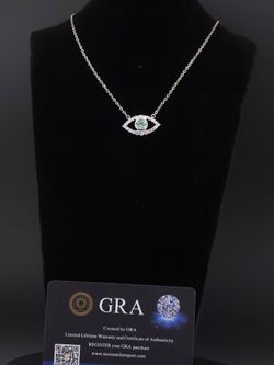 1CT VVS1 Moissanite Evil Eye Necklace (Silver Tone) with GRA Certificate passes Diamond Test