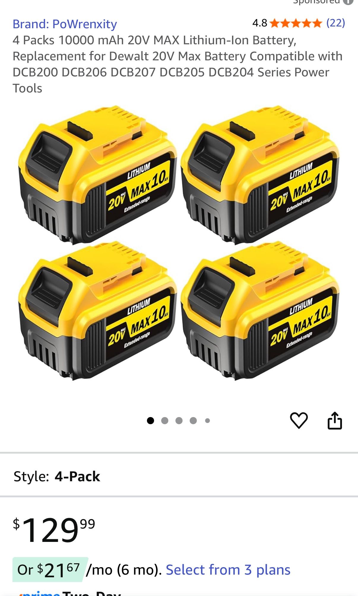 4 Pack 20 Volt Batteries Dewalt Tools