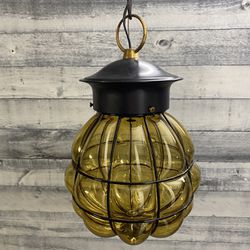 Vintage Caged Amber Bubble Glass  Swag Pendant lamp