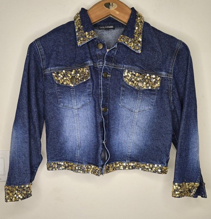 Basil &Maude Women's Sequin Denim Jacket