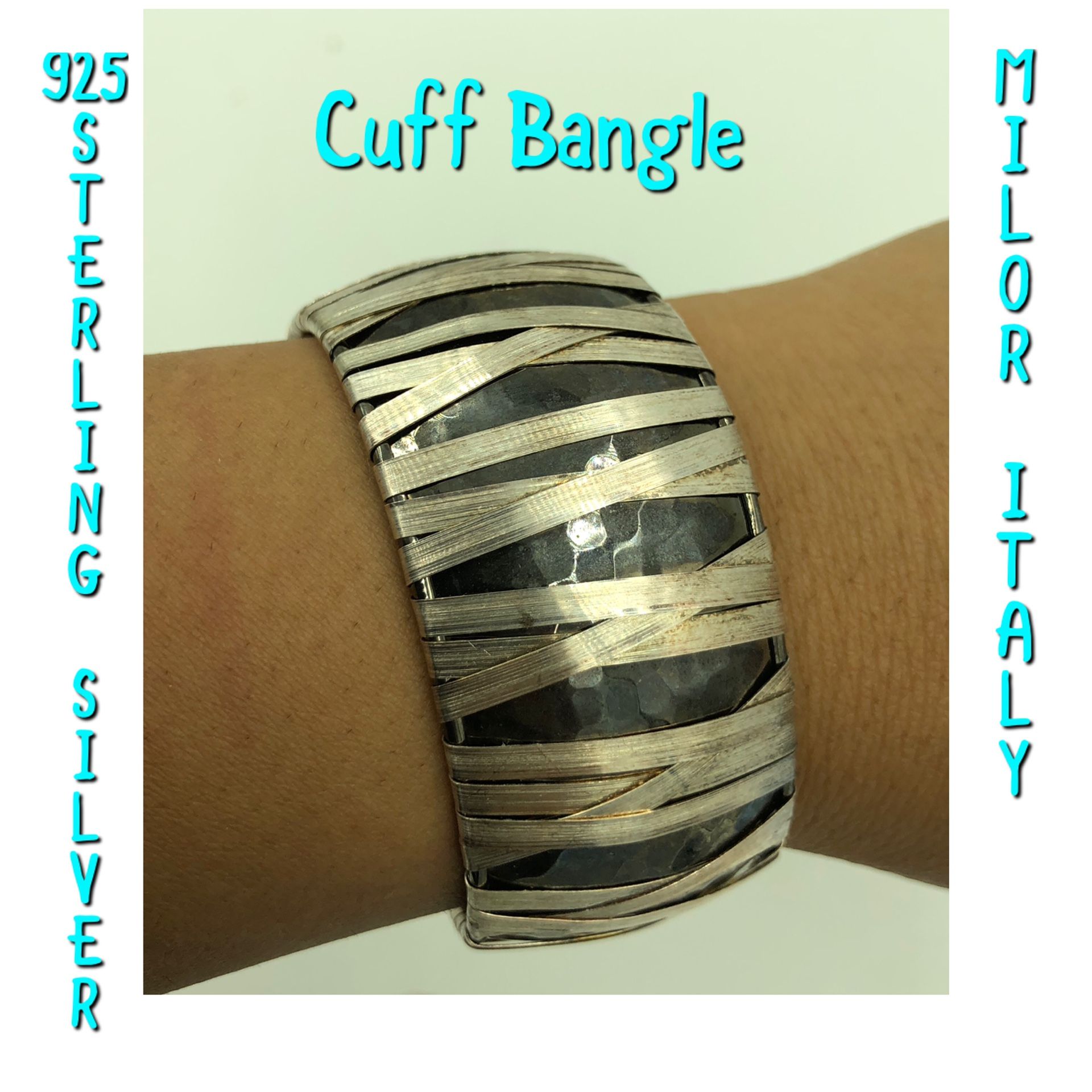 MILOR ITALY 925 STER Silver Oxidized Finish Wire Wrap Cuff Bangle 6”