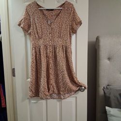 White Flowered Caramel Colored Summer Dress