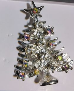 Vintage Eisenberg Ice Silver Toned Christmas Tree Brooch 