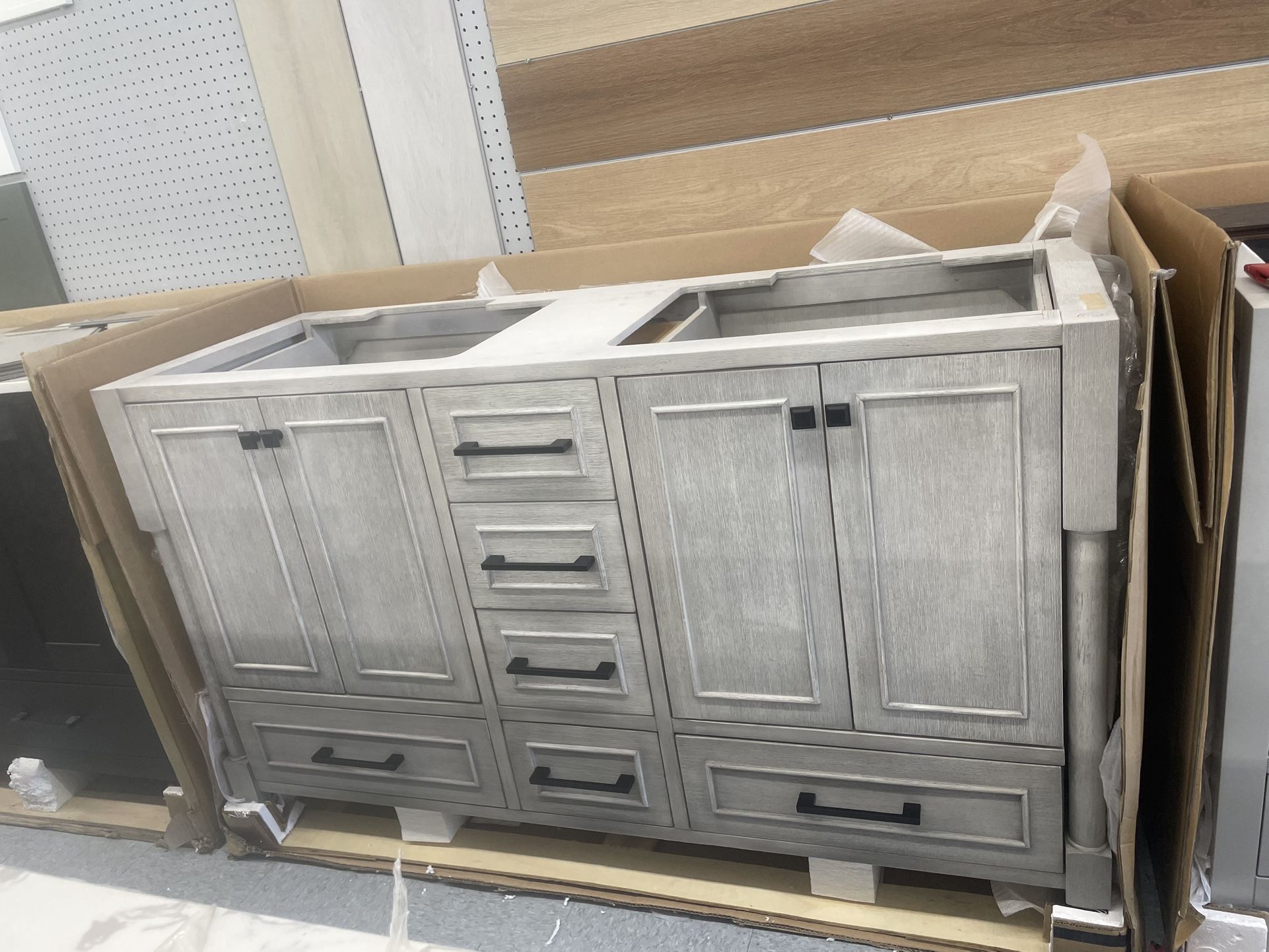 Bathroom vanity cabinet 60” solid mango Quartz top with sinks and backsplash 