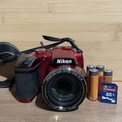 Nikon Coolpix B500 Red digital camera 16MP Wi-Fi Tested Works  Flash zoom video photo all working. Includes batteries and 8GB memory card