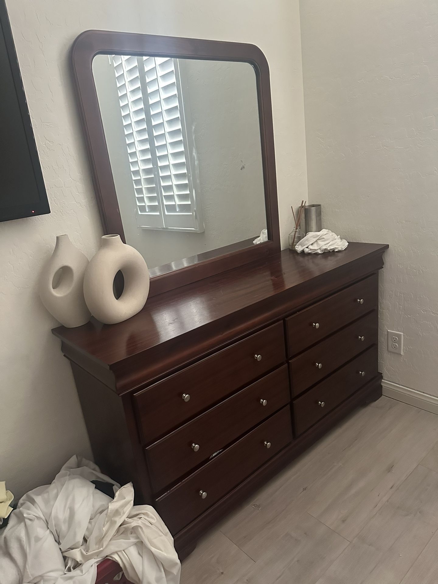 Wood Dresser And Mirror For Sale