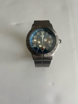 New GUESS Inc "G STEEL" Silver & Blue Stainless Tachymeter 200m Quartz Mens Watch