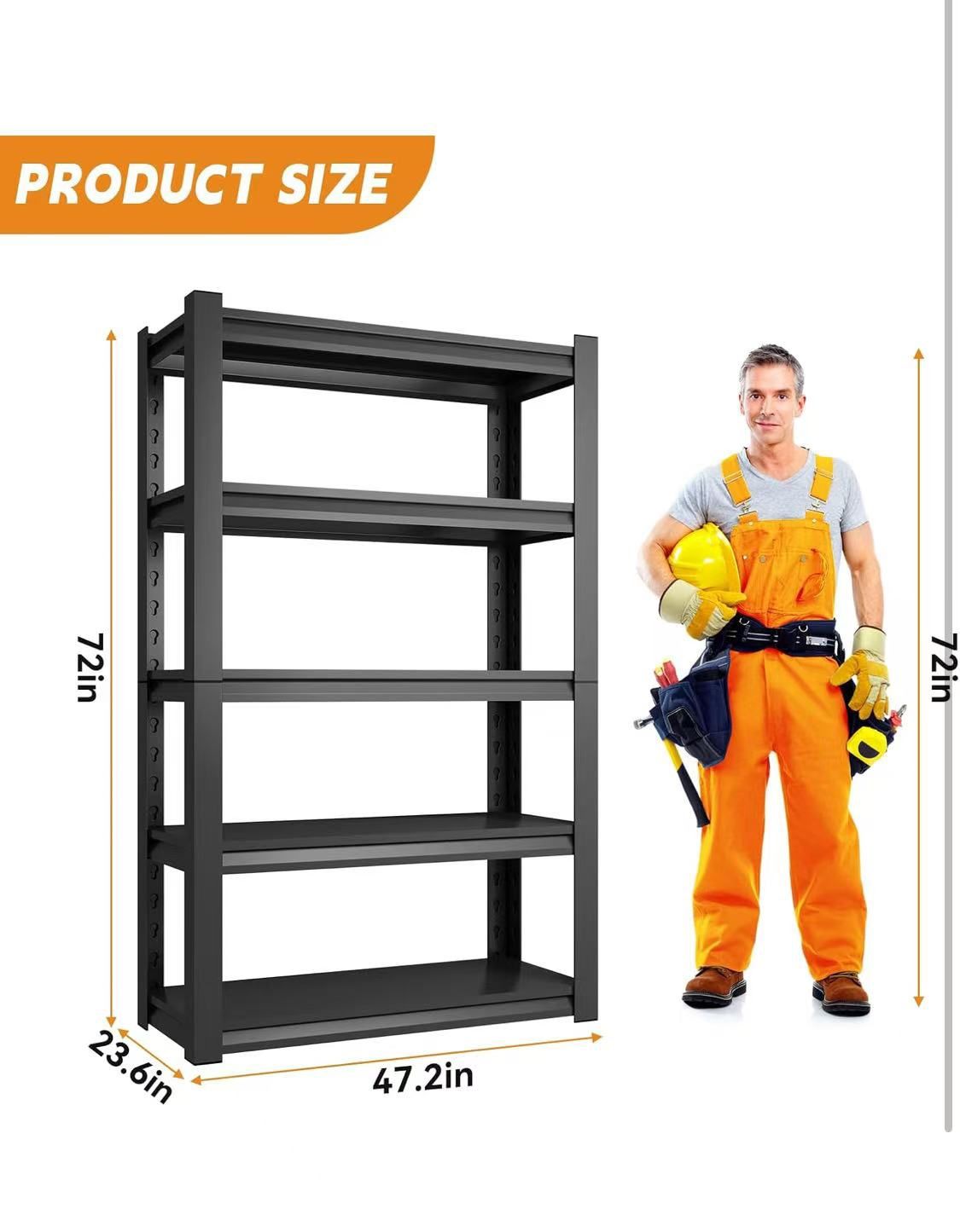 🥨72" H Garage Shelving 3000LBS Heavy Duty Storage Shelves Adjustable 5 Tier Metal Shelving Unit for Industrial Garage Basement School Warehouse