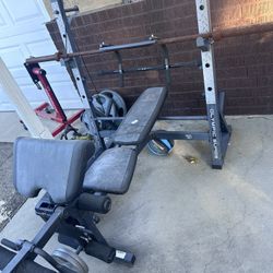 Bench Press And Weight Set.