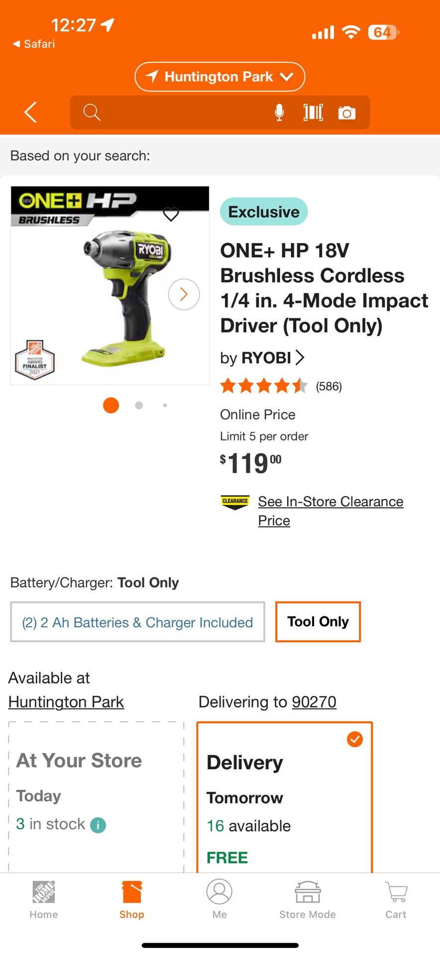 ryobi ONE+ HP 18V Brushless Cordless 1/4 in. 4-Mode Impact Driver