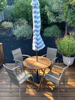 Chair, umbrella, table set