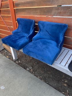 Only Seats Parts Blue Bar Stools Set of 2, Counter Height Wing-Back Bar Chairs, Button Tufted Velvet Upholstered Nailhead Trims