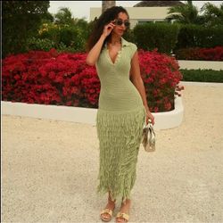 Catalina Crochet Maxi Dress - Green