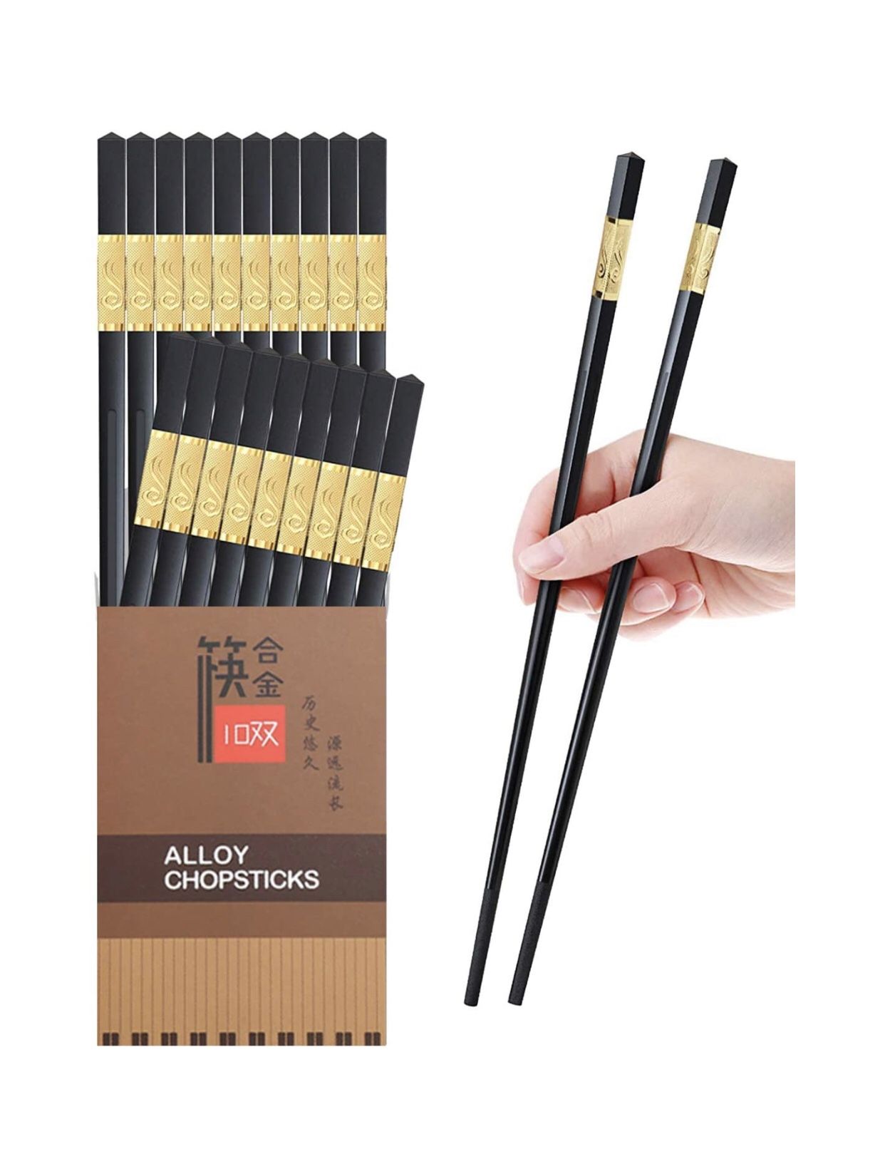 10 Pairs Fiberglass Alloy Chopsticks - Reusable Chopsticks Dishwasher Safe