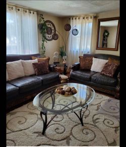 Ashley leather sofa, loveseat and glass tables