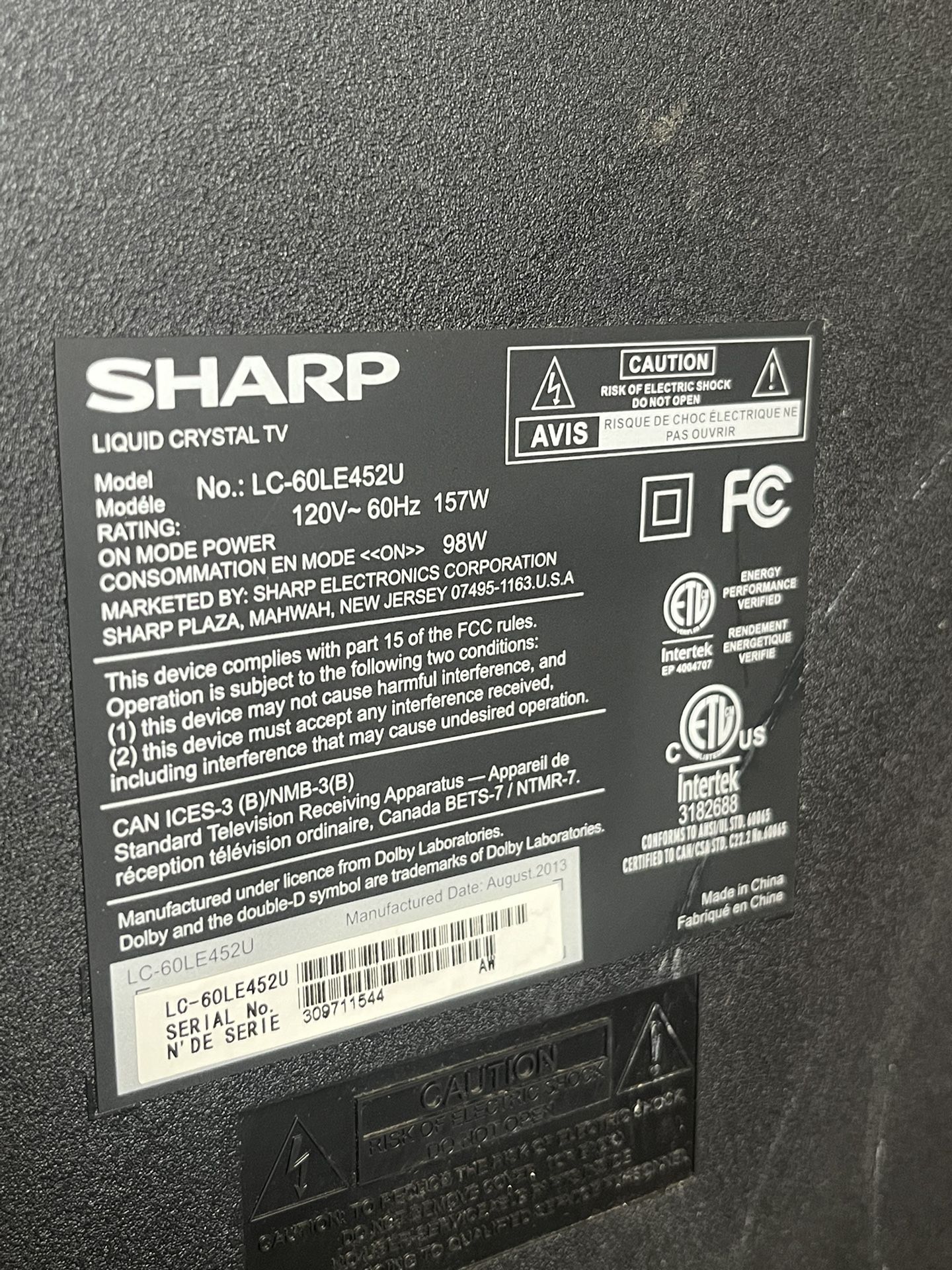 Sharp 60 Inch LCD Tv